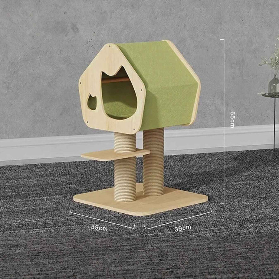 Cat Condo Wooden Tower - Modern Sisal Scratching Post 3 Styles
