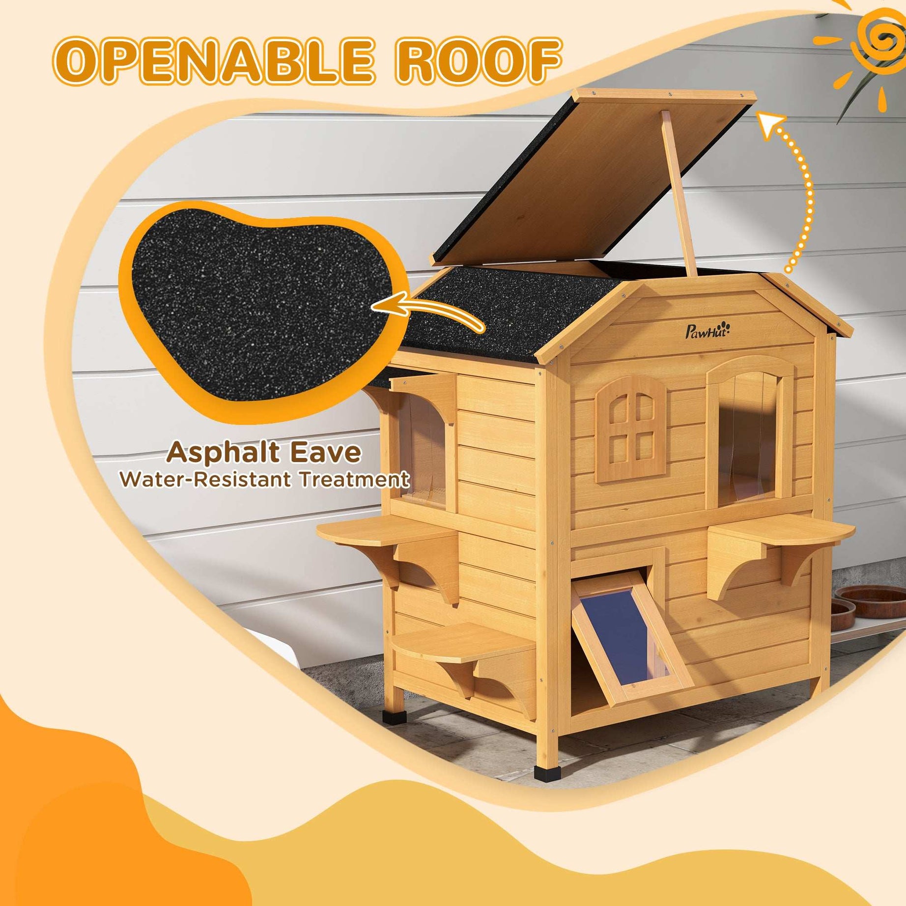 2-Story Wooden Outdoor Cat House - Feral Shelter with Escape Door