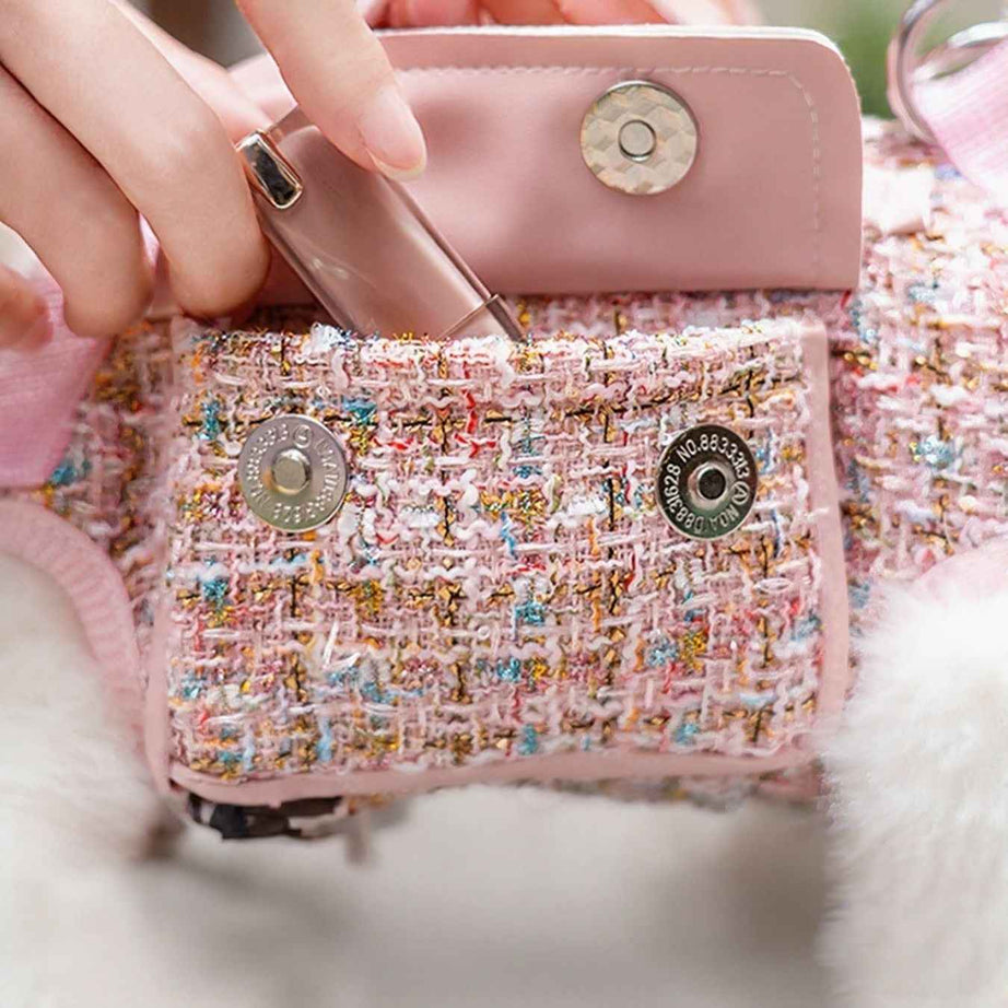 Tweed Pet Harness with Strap - Chic Carry Handle
