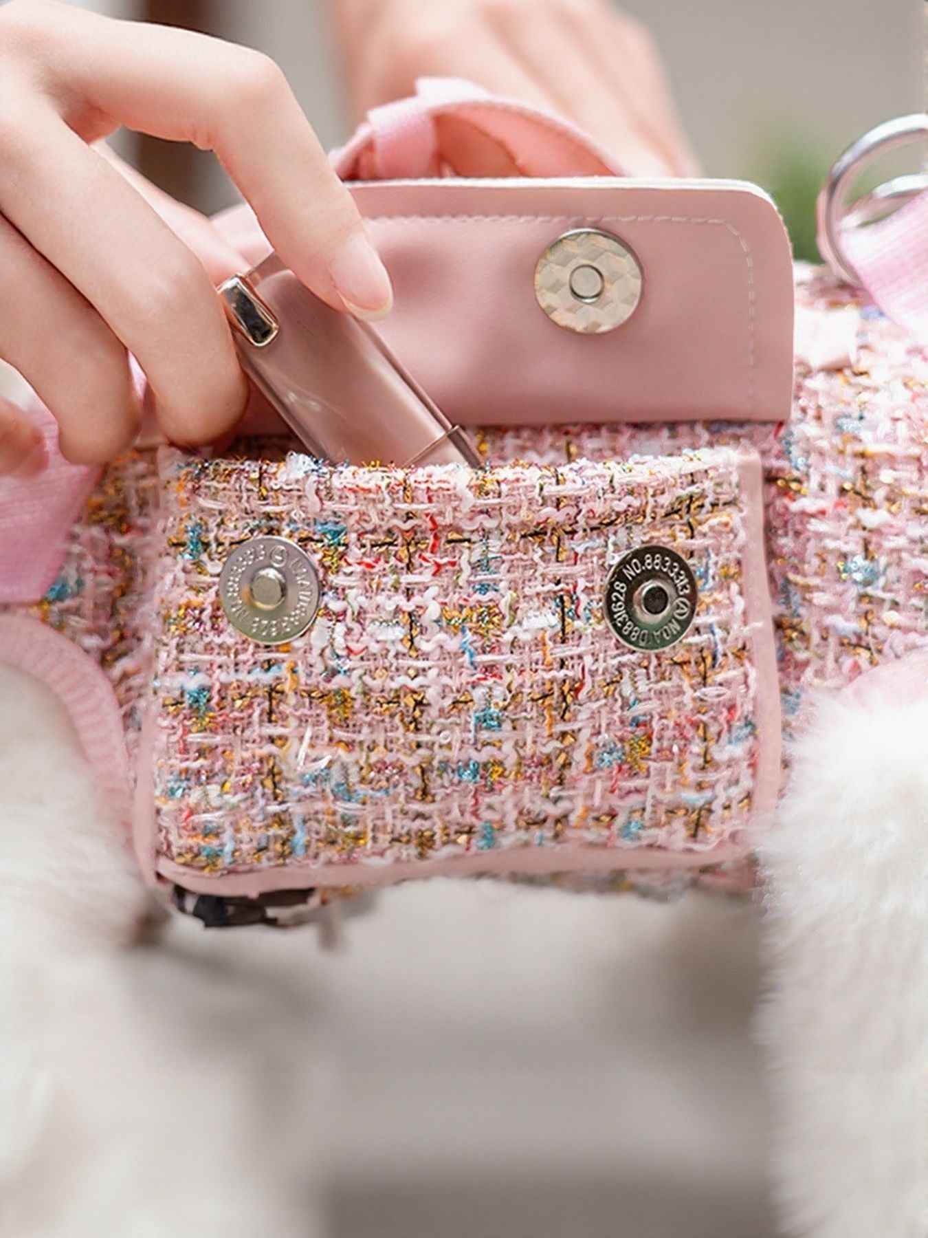 Tweed Pet Harness with Strap - Chic Carry Handle