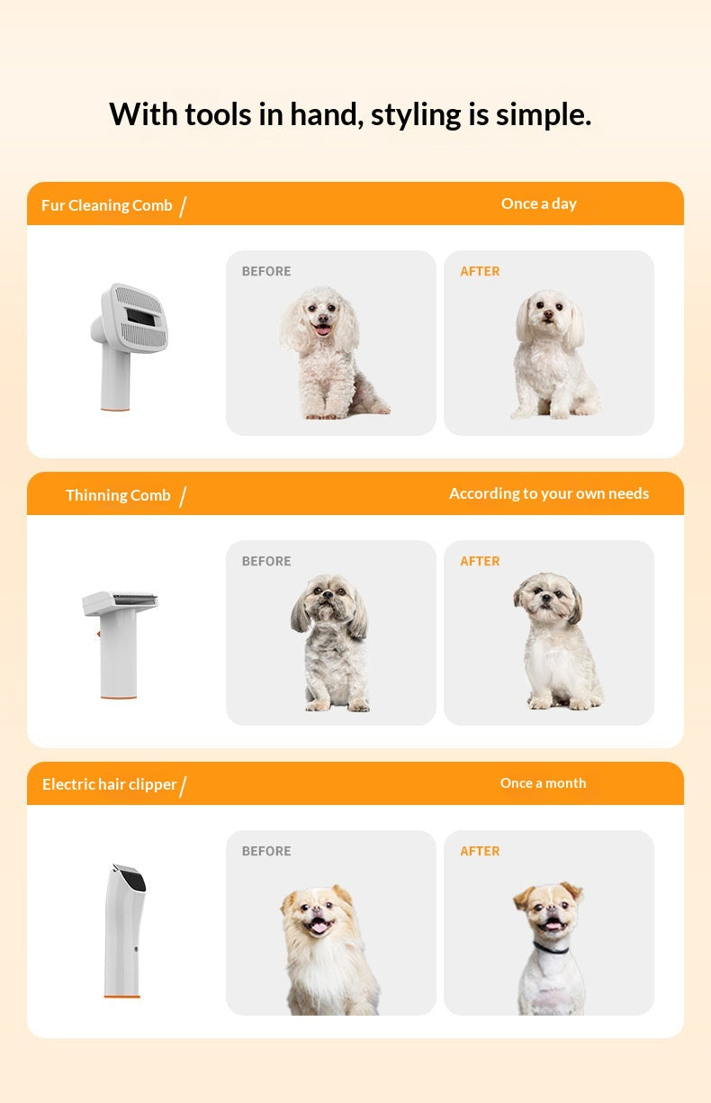 Pet Electric Hair Clipper with Suction - Built-in Vacuum Grooming Tool