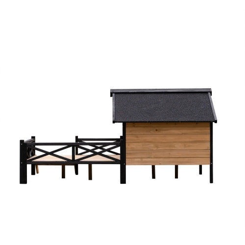Large Wooden Dog House - Outdoor Cabin with Porch