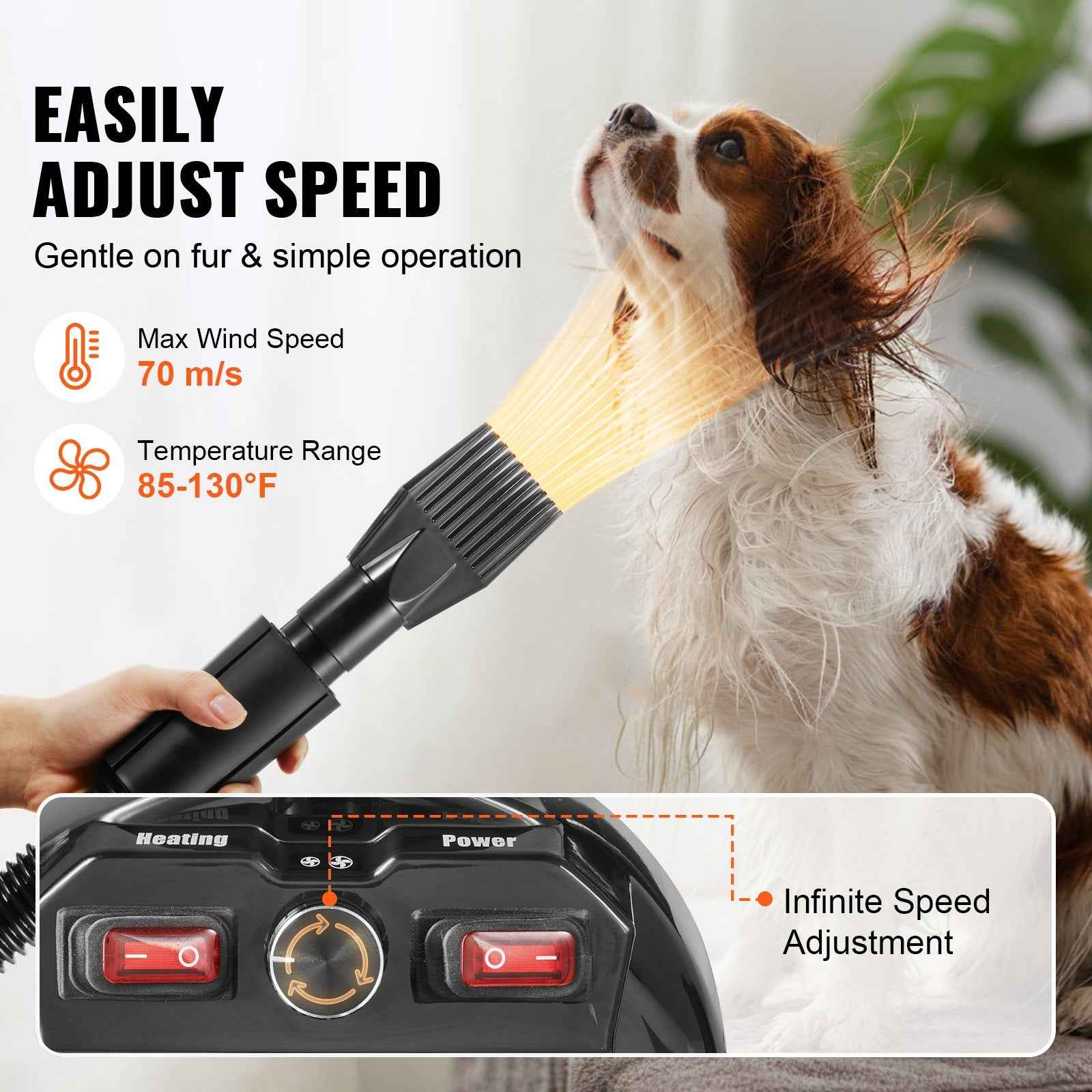 Dog Grooming Blow Dryer 2800W - High Velocity Pet Hair Dryer with 4 Nozzles
