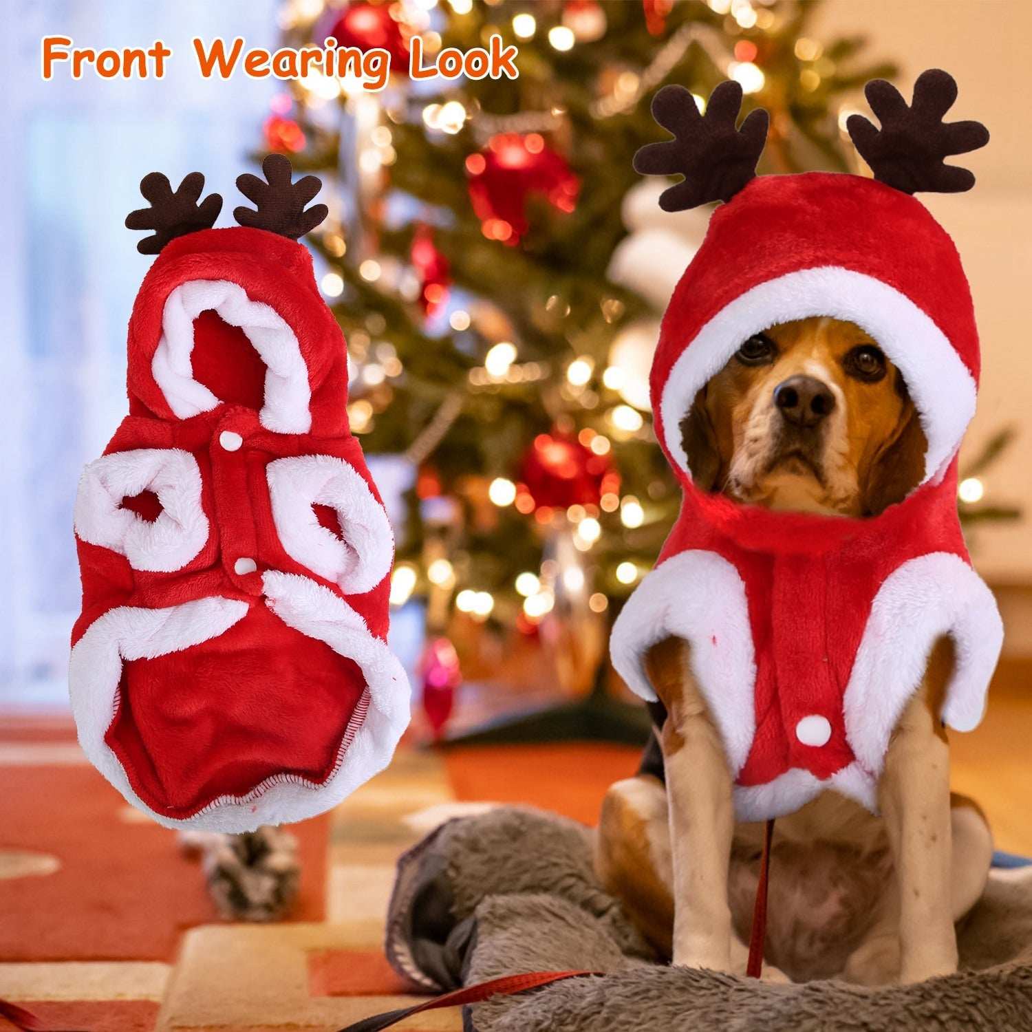 Christmas Santa Reindeer Pet Outfit - 3D Antlers