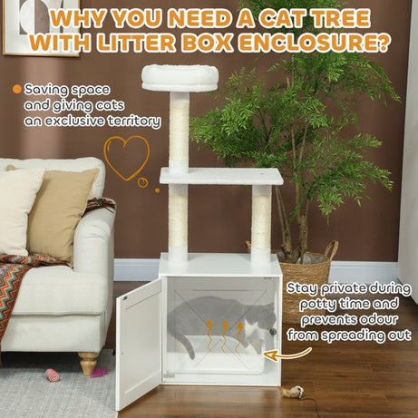 Cat Tree Litter Box Enclosure - 3-Tier Climbing Tower Combo