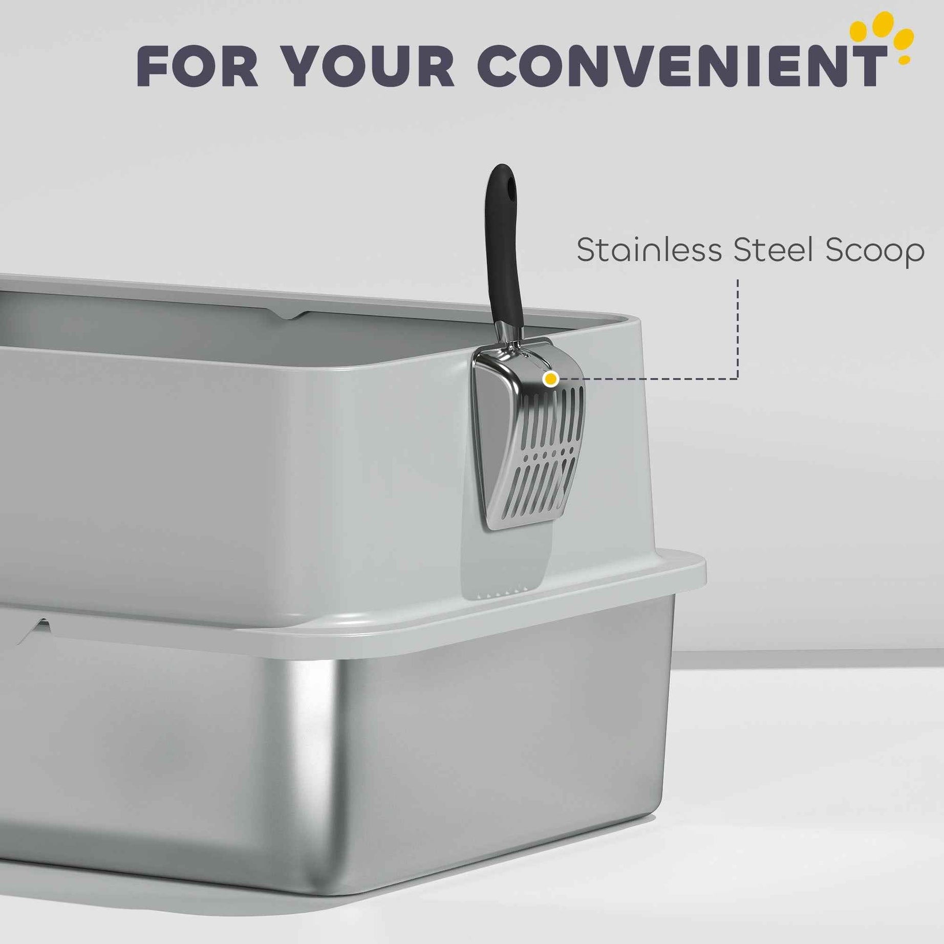 Cat Litter Box XL Stainless Steel - Anti-Leak High Walls Scoop and Pad