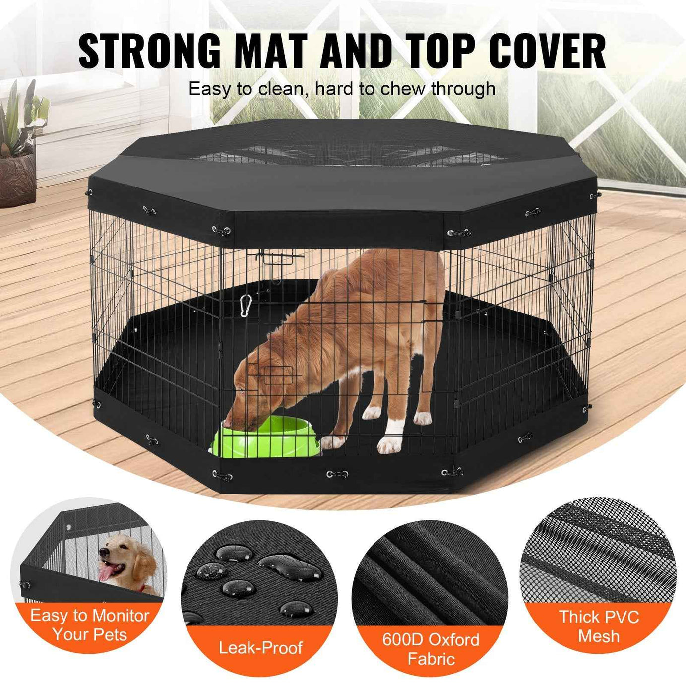 Dog Exercise Playpen - 8 Panel Foldable Metal Pen with Top Cover & Mat 30 Inch