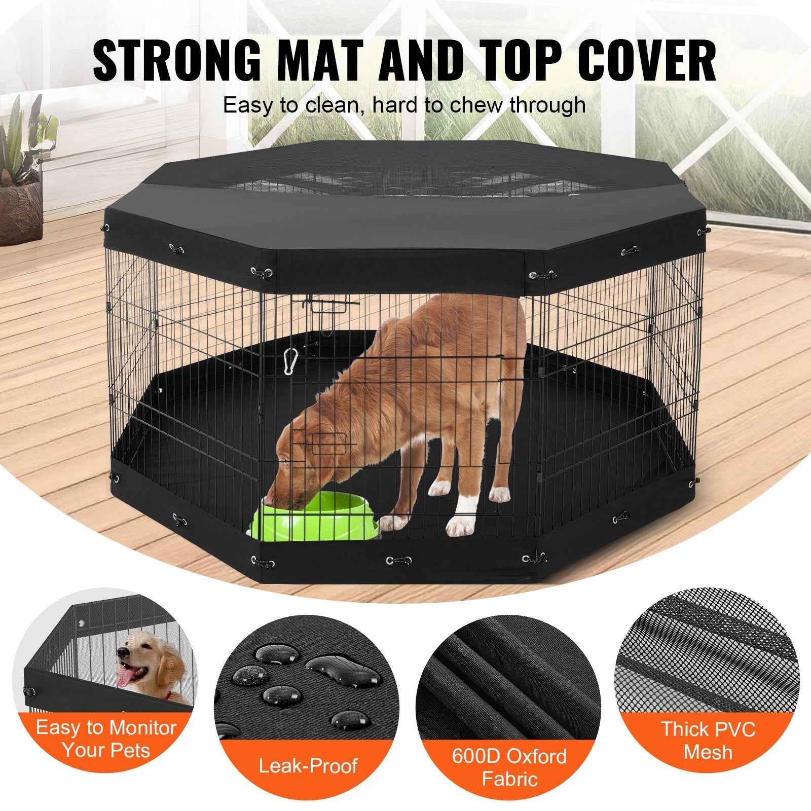 Dog Exercise Playpen - 8 Panel Foldable Metal Pen with Top Cover & Mat 30 Inch