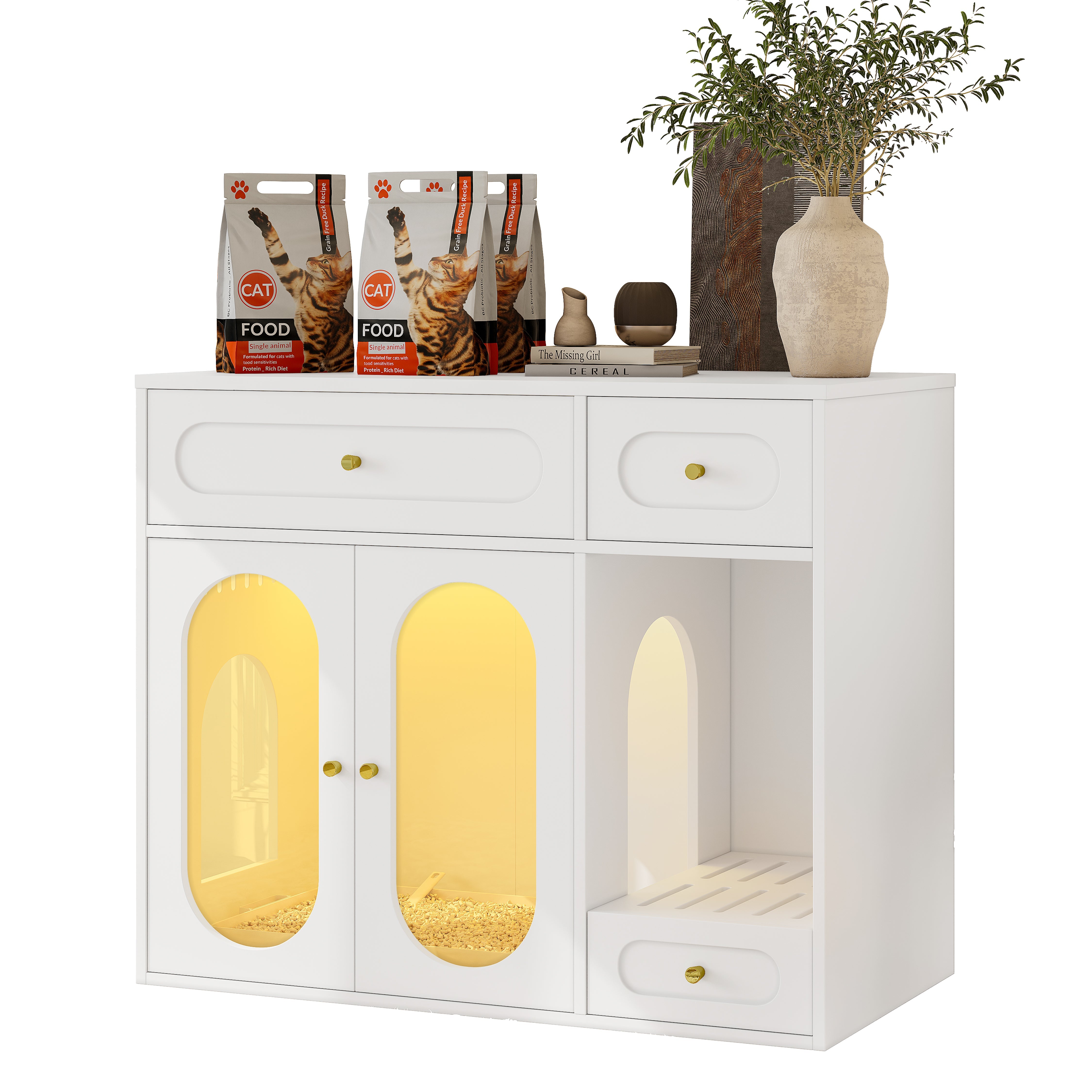 Cat Litter Box - Furniture Enclosure With LED Light