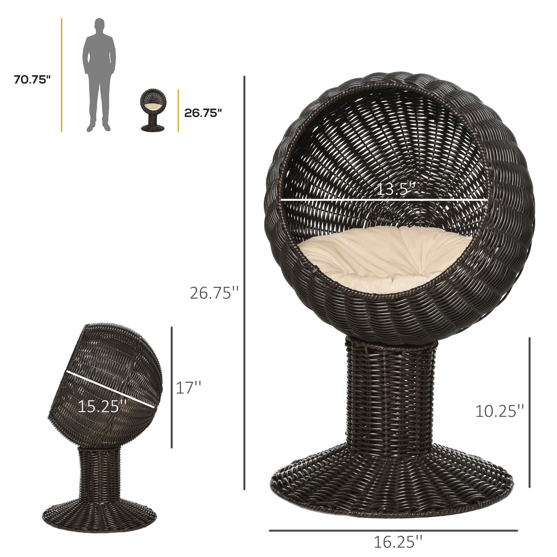 Cat Egg Chair Pod - Mat Grass Woven Rotating Basket Bed