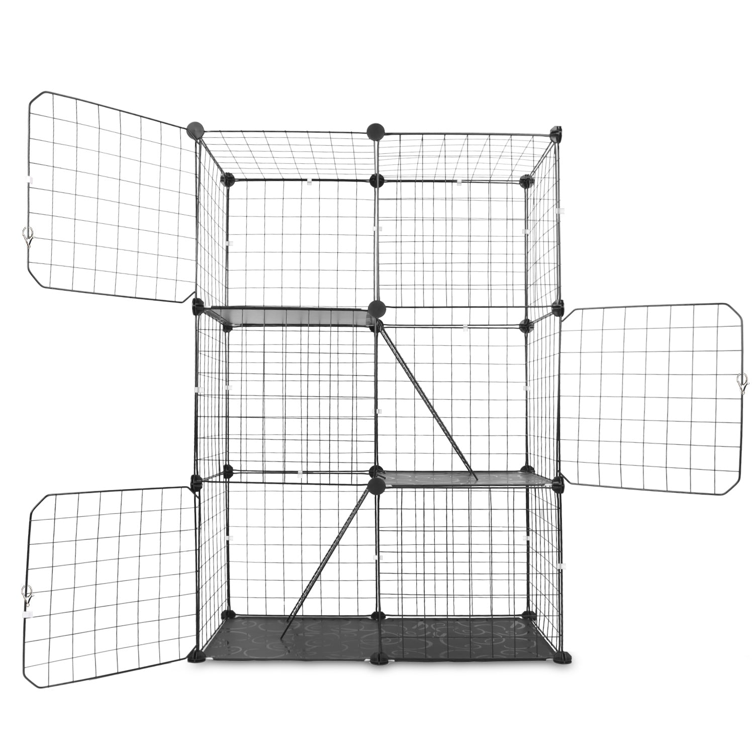Cat Cage 3 Tier Indoor - Metal Playpen with Doors and Ladders