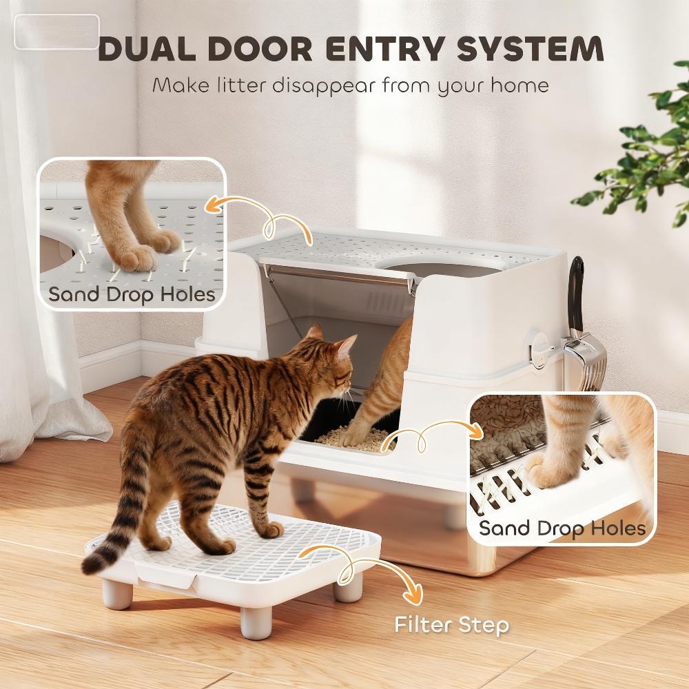 Cat Litter Box XL Stainless Steel - Dual Entry Flip Top