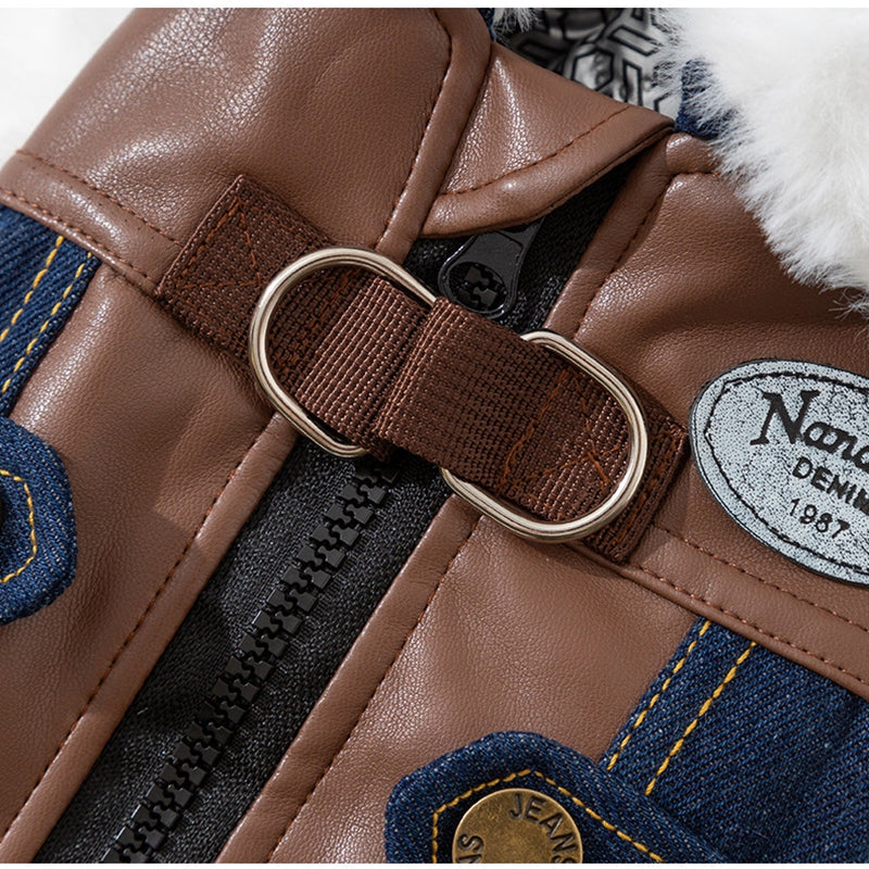 Retro Rebel Jacket - Denim Pet Coat with Fur
