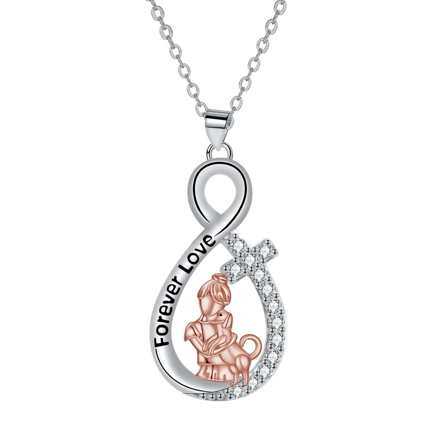 Love Heart Pendant Girl With Dog Necklace