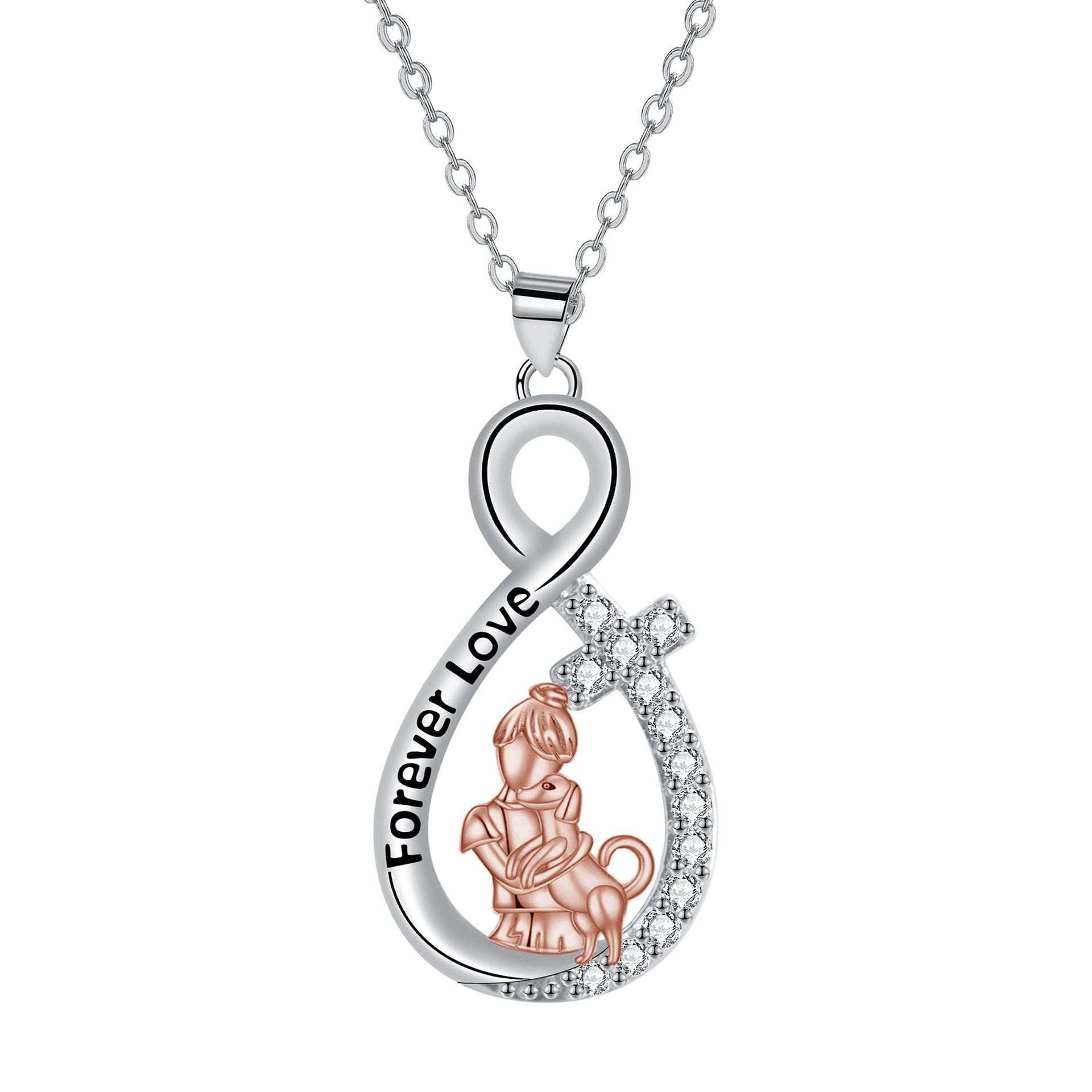 Love Heart Pendant Girl With Dog Necklace