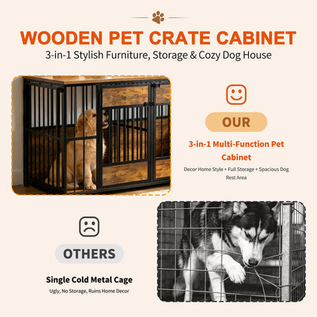 Dog Crate Furniture - Double Compartment Kennel with Storage Top 47 Inch
