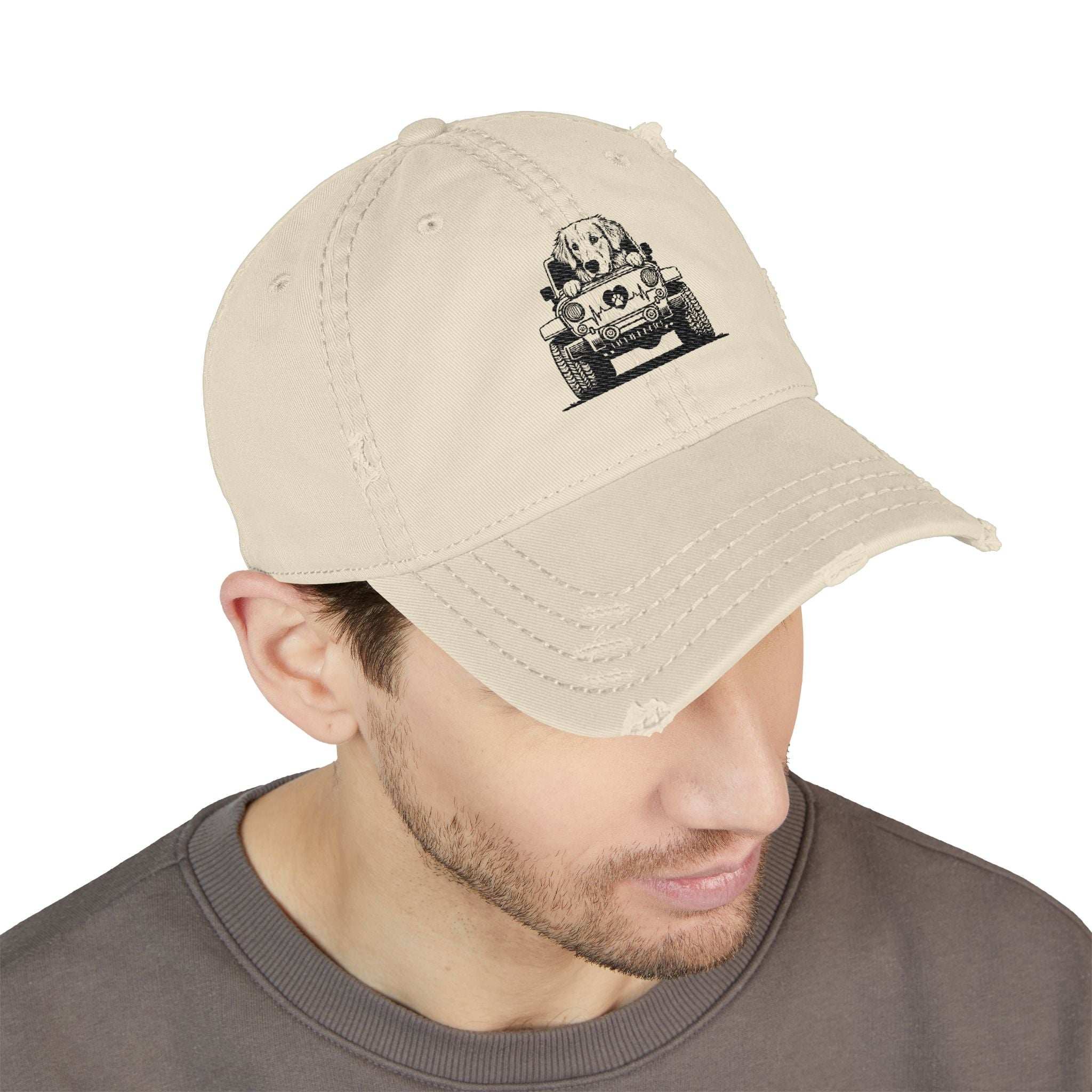 Embroidered Golden Retriever Jeep Hat - Vintage Distressed Cap