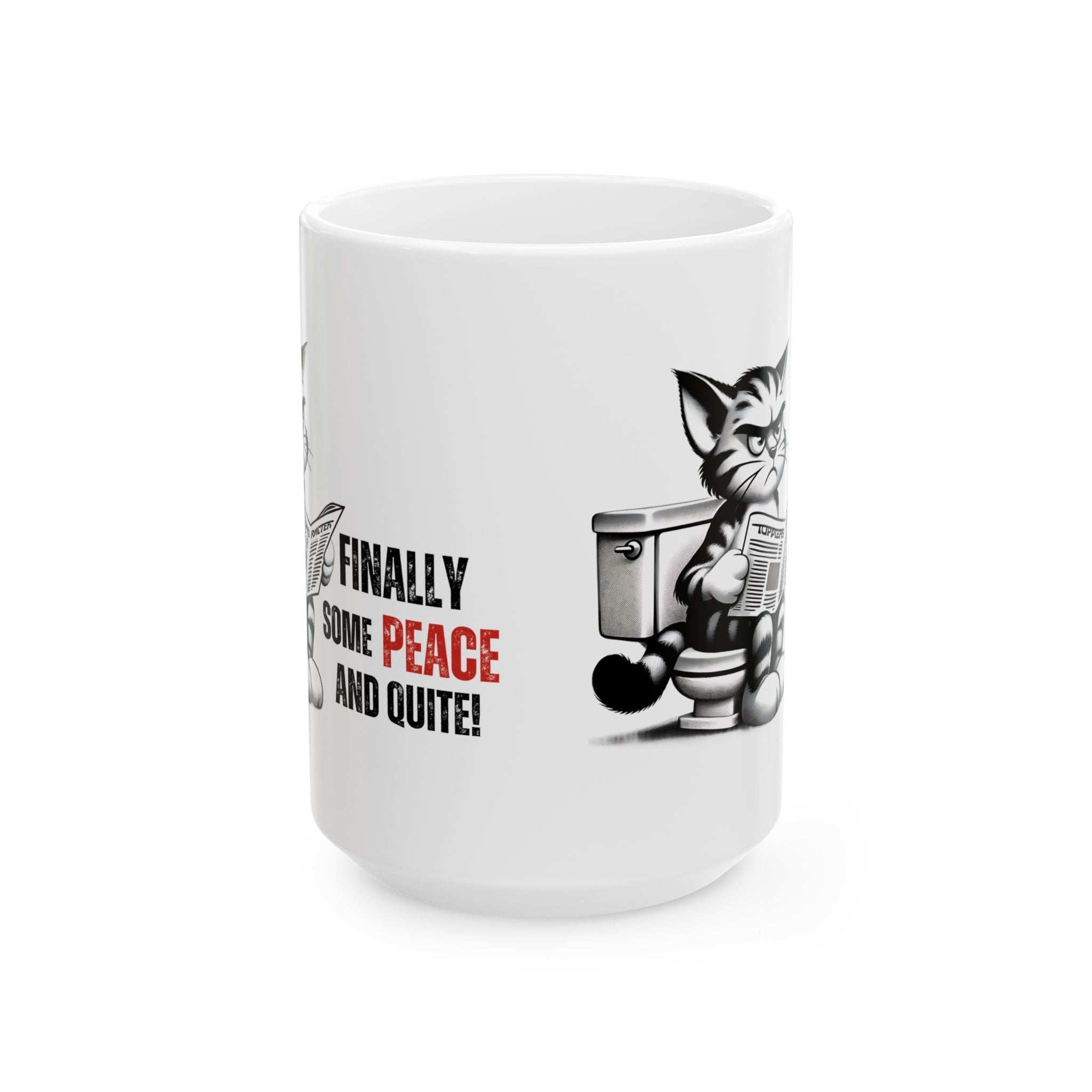 Funny Cat Ceramic Mug – "Finally Some Peace and Quiet!" – Perfect Gift for Cat Lovers