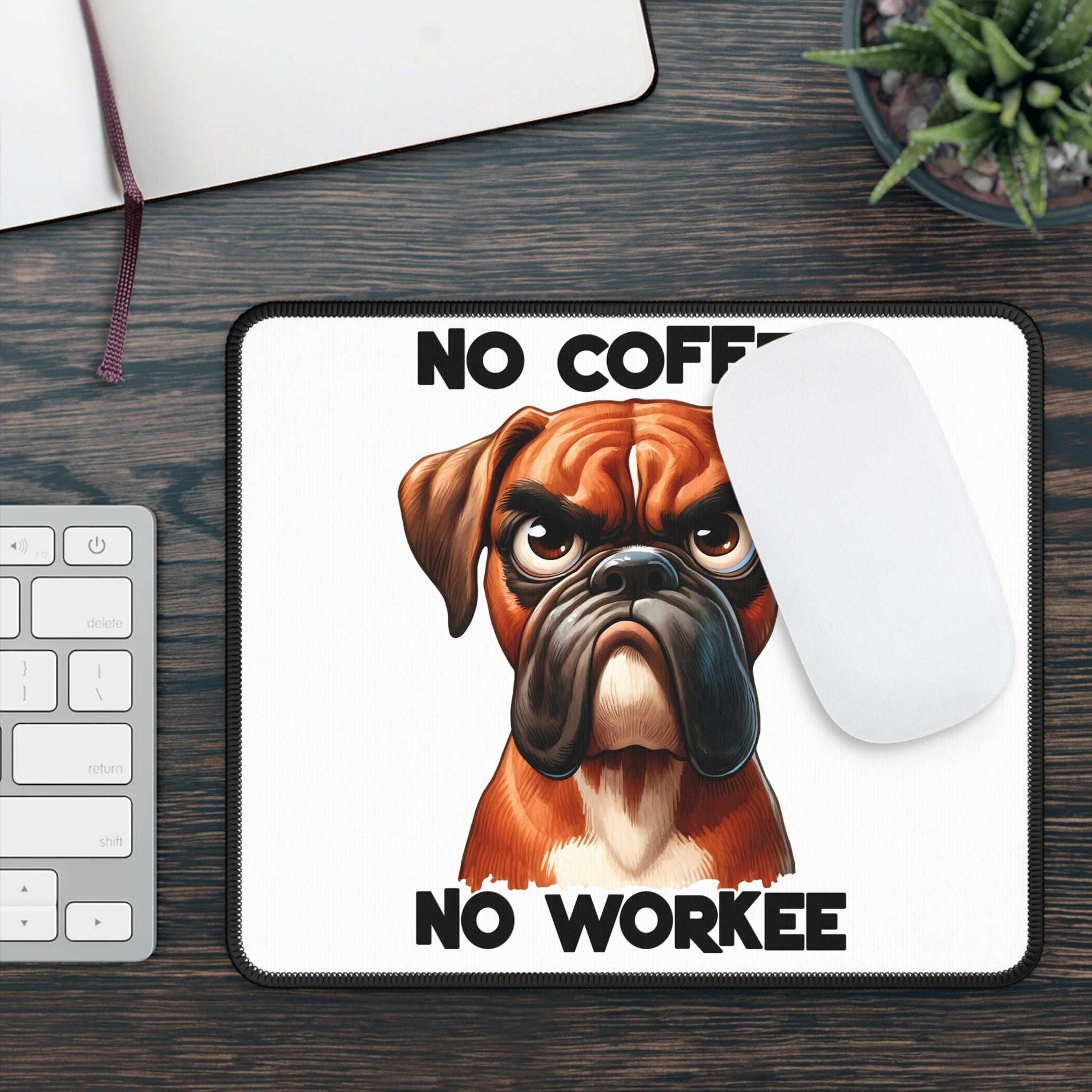 Funny Boxer Dog Gaming Mouse Pad - "No Coffee No Workee"