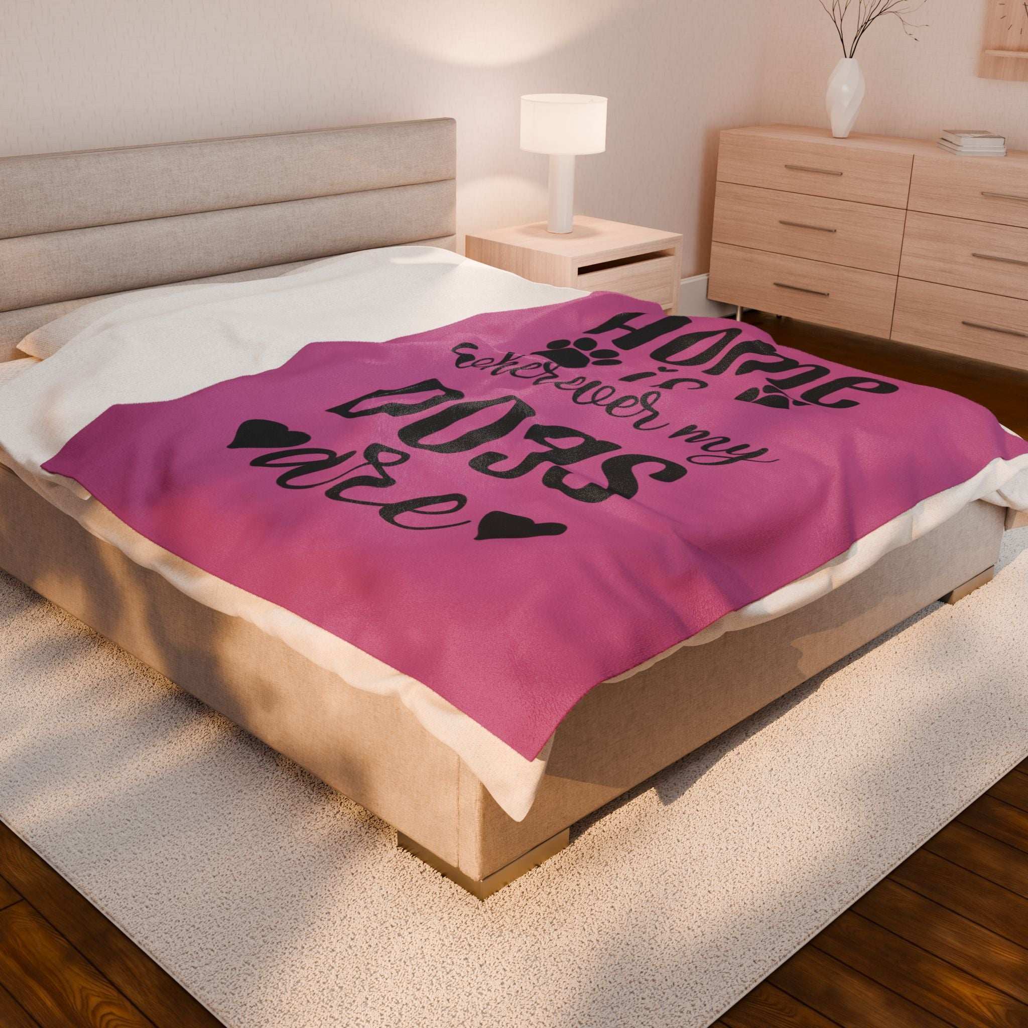 Cozy Pet Lover's Blanket - "Home is Wherever My Dogs Are" - Velveteen Plush