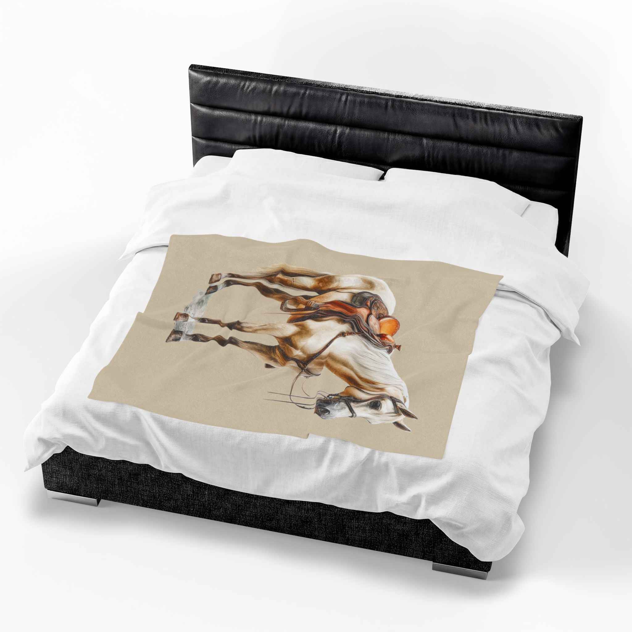 Velveteen Plush Blanket - Saddled Horse Illustration Cozy Throw