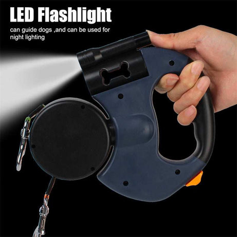 Reflective Swivel Dual Pet Retractable Dog Leash For Small Dogs with Light and Bag Holder