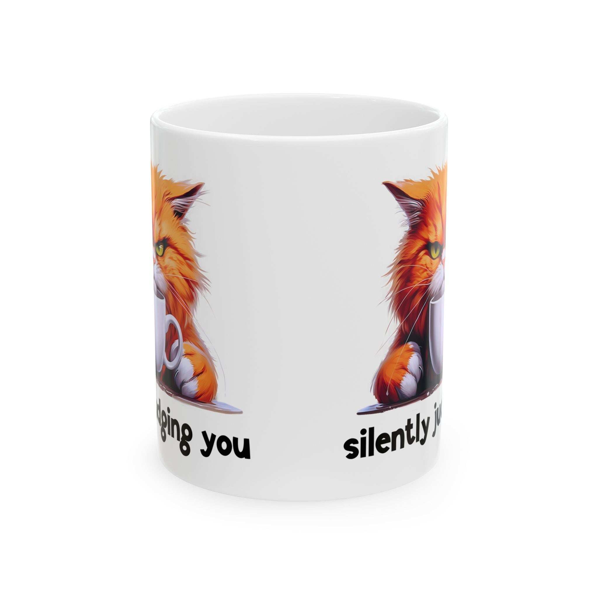 Funny Cat Ceramic Mug - 'Judging You Silently' (11oz, 15oz)