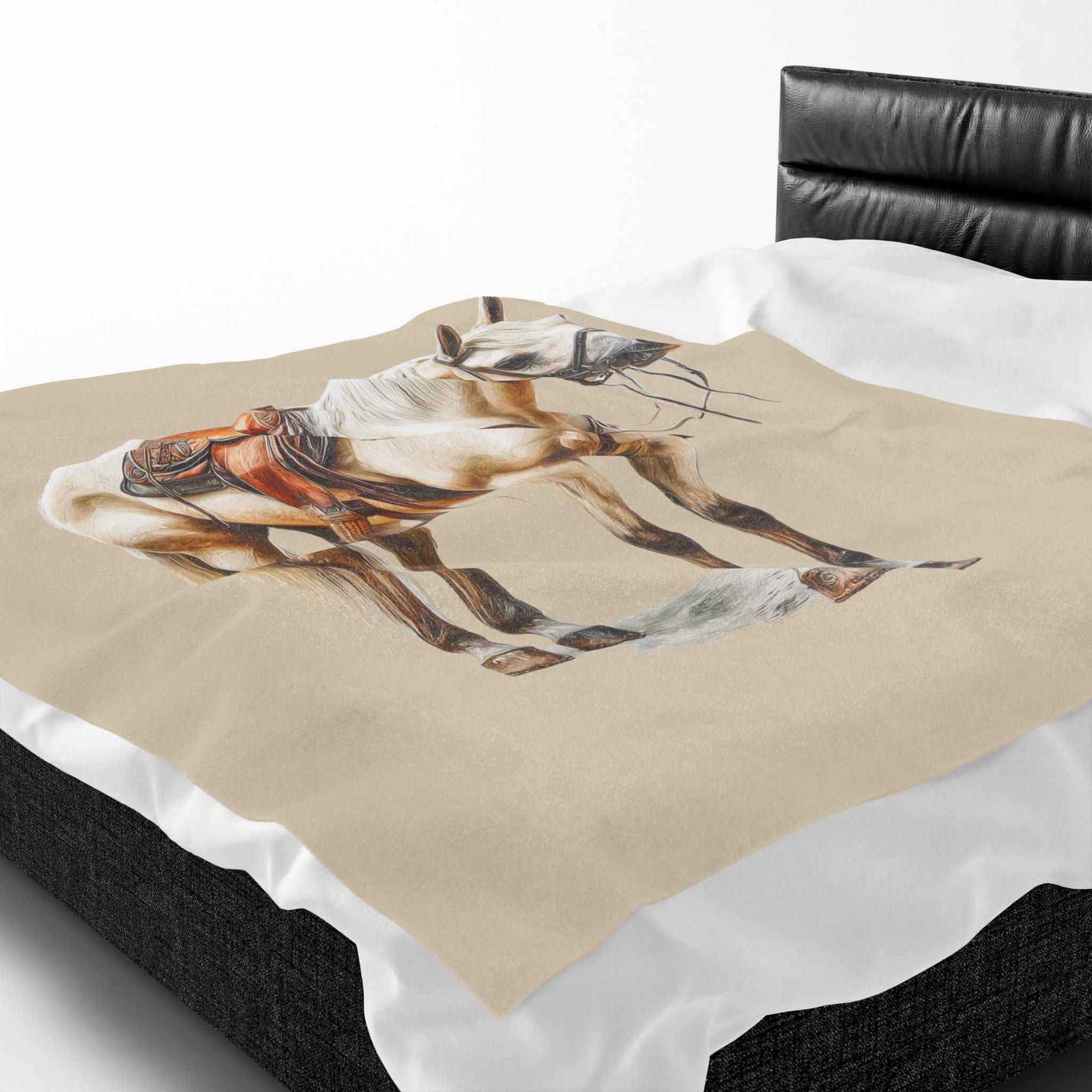 Velveteen Plush Blanket - Saddled Horse Illustration Cozy Throw