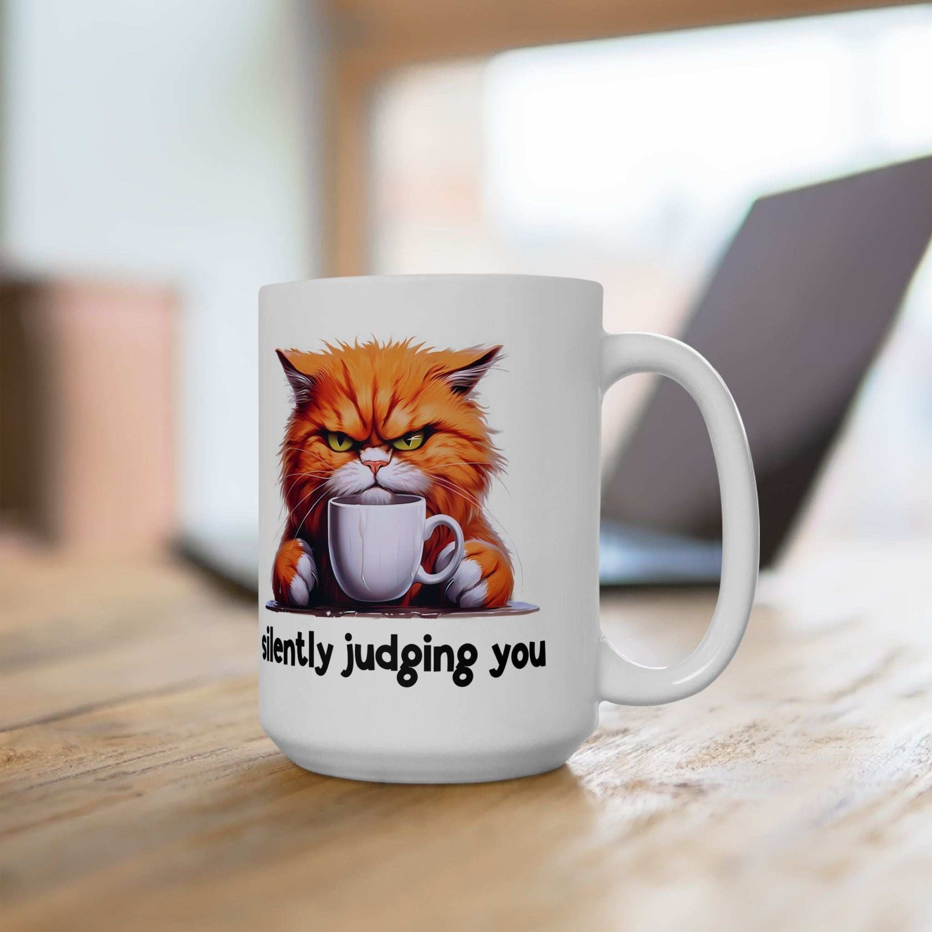 Funny Cat Ceramic Mug - 'Judging You Silently' (11oz, 15oz)