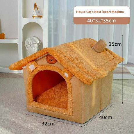 Cute House Type Cathouse Doghouse - Removable Washable Pet Bed