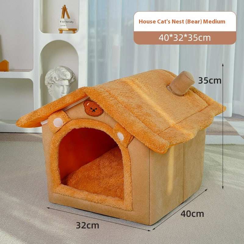 Cute House Type Cathouse Doghouse - Removable Washable Pet Bed