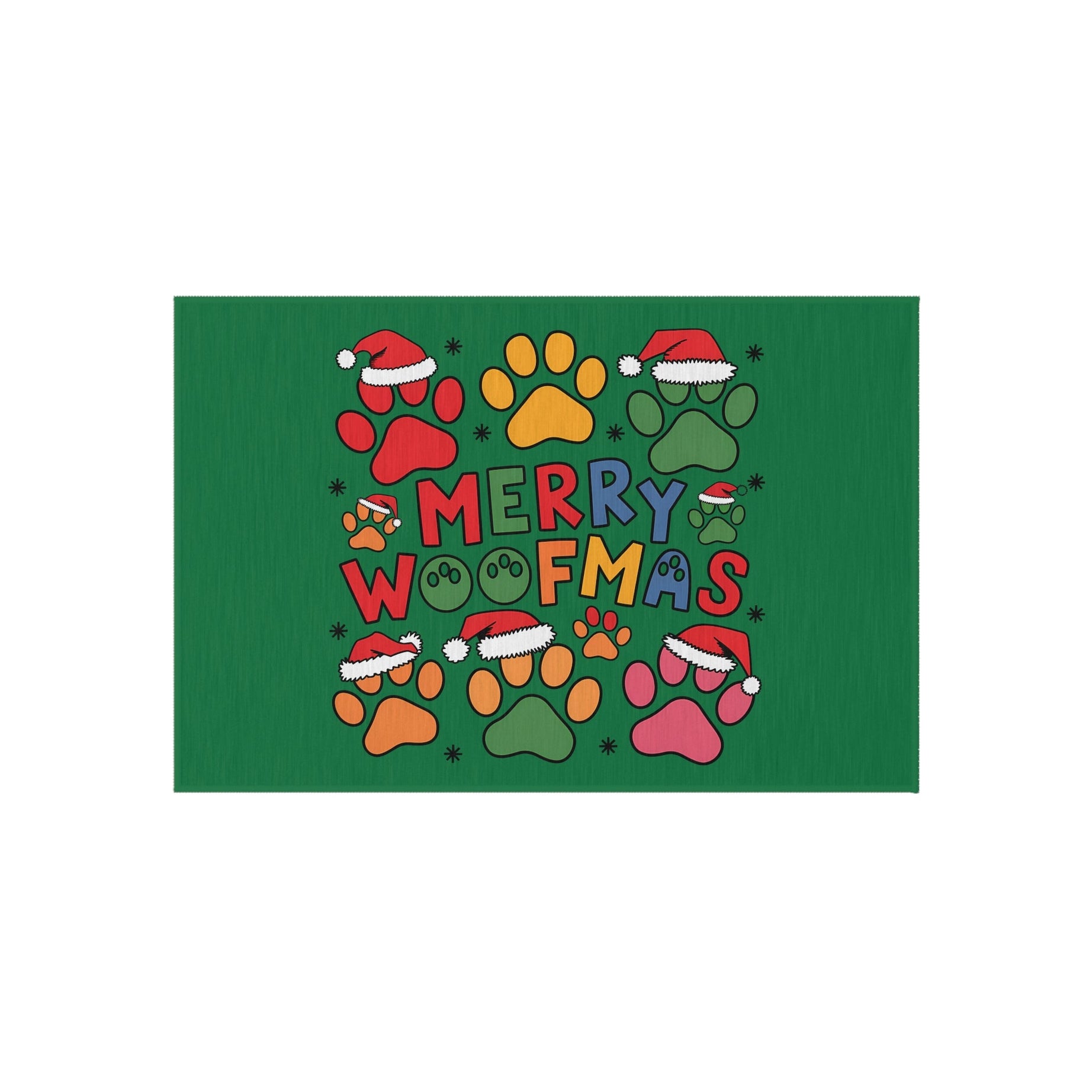 Merry Woofmas Outdoor Rug — Festive Paw Print Christmas Doormat