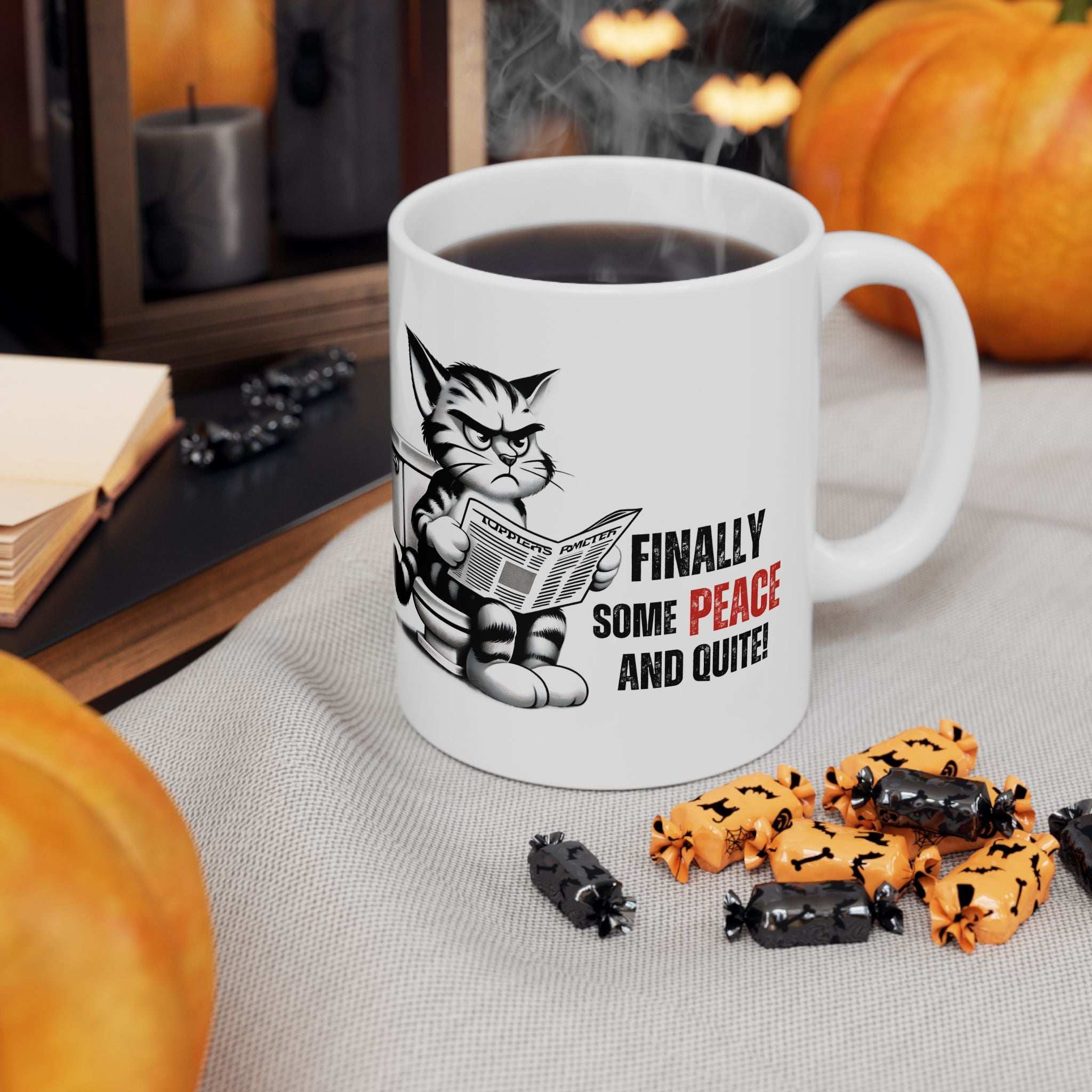 Funny Cat Ceramic Mug – "Finally Some Peace and Quiet!" – Perfect Gift for Cat Lovers