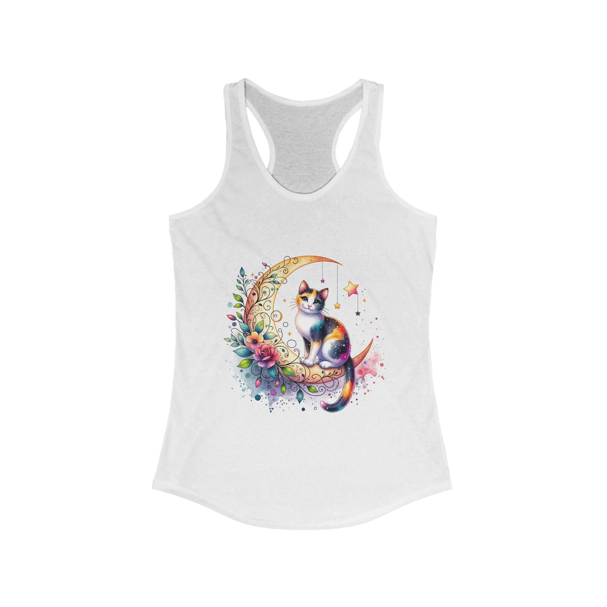 Whimsical Cat Moon Racerback Tank Top for Women