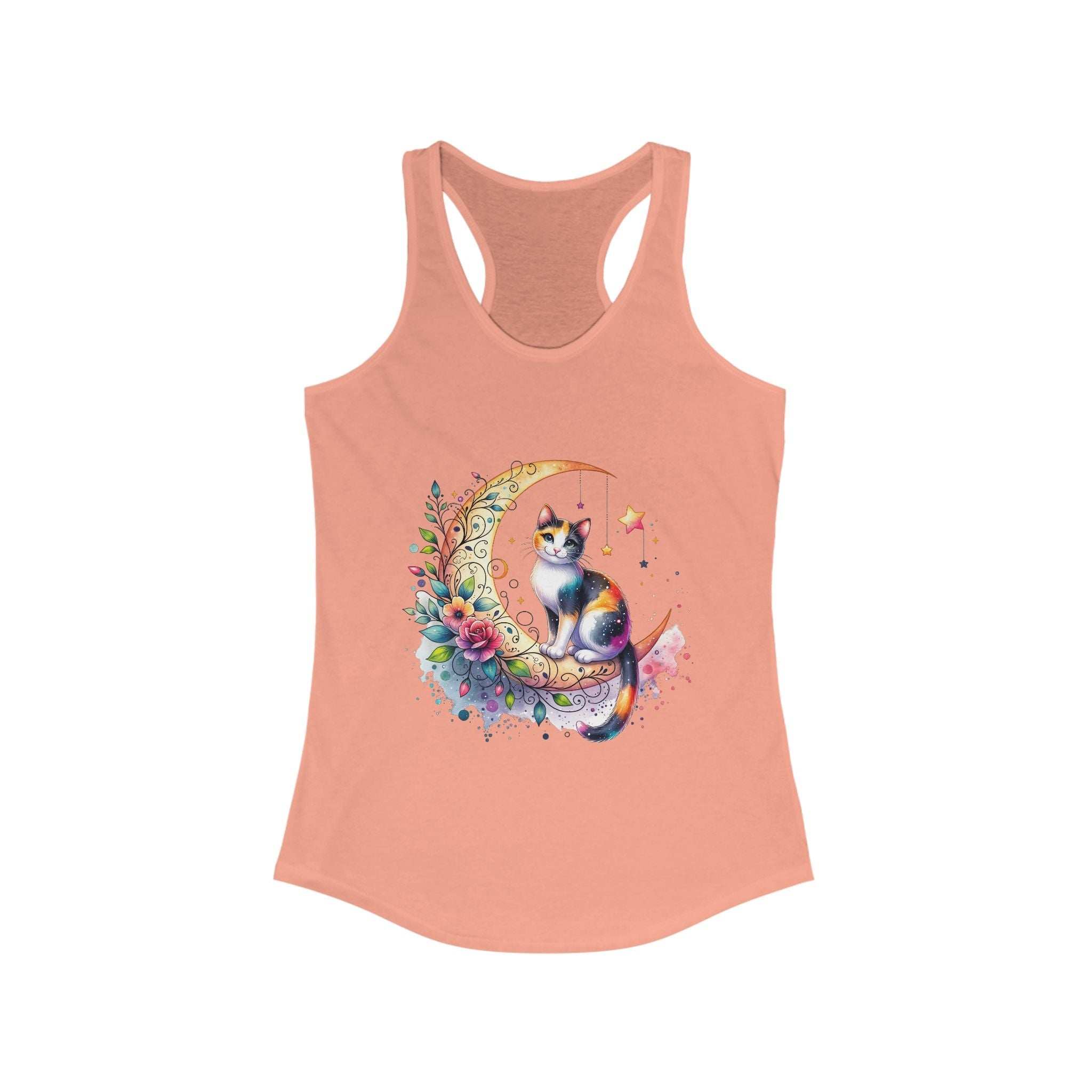 Whimsical Cat Moon Racerback Tank Top for Women