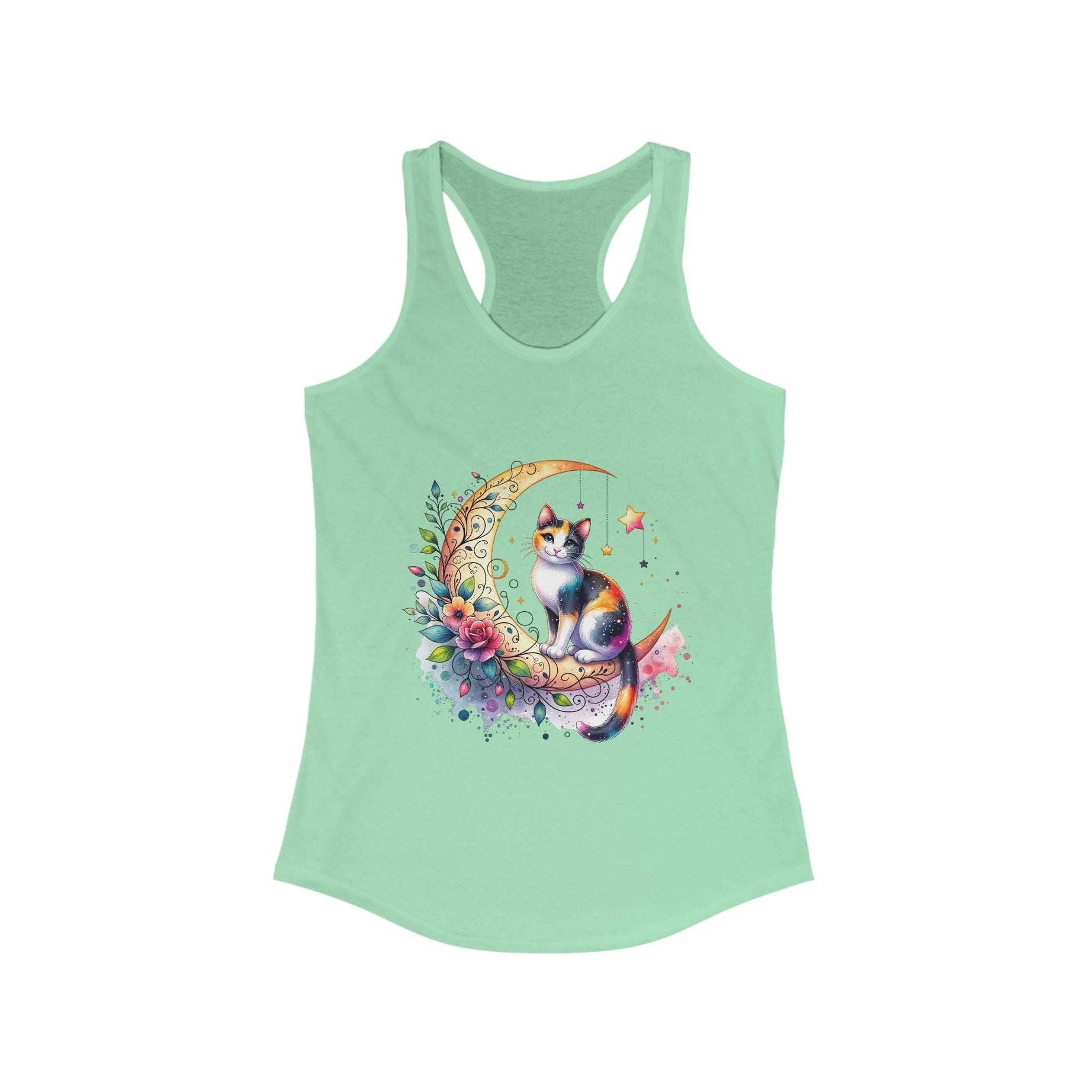 Whimsical Cat Moon Racerback Tank Top for Women