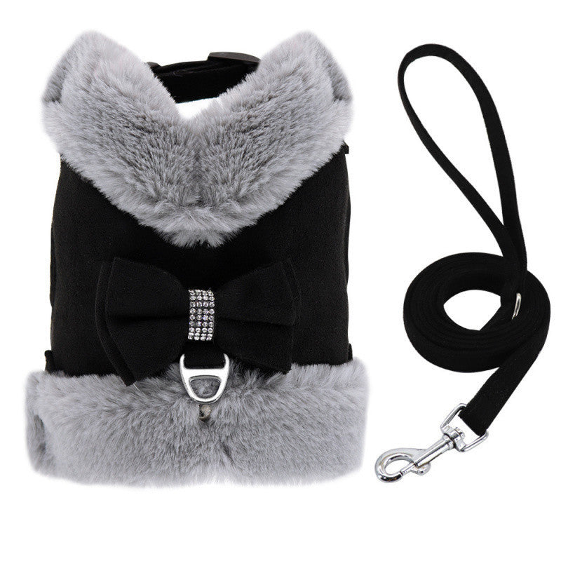 Bow Tie Puppy Harness - Warm Padded Dog Leash Set