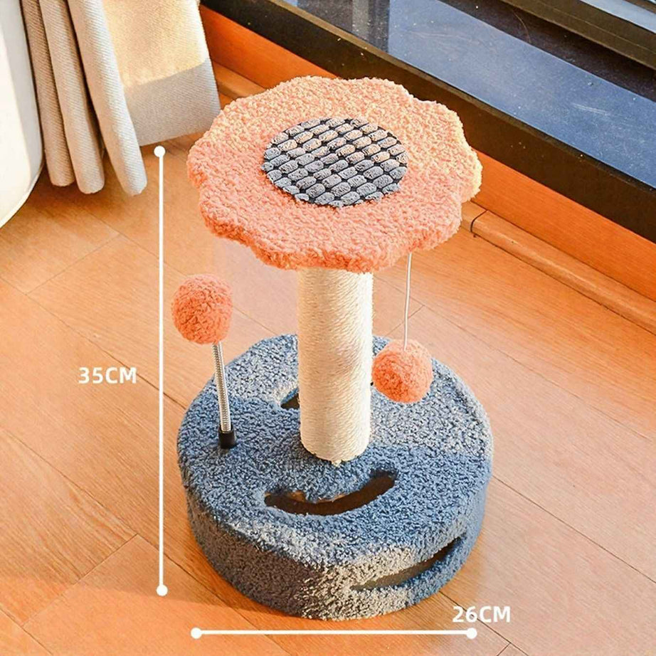 Cat Scratching Post Wooden - Interactive Toy with Dangling Balls