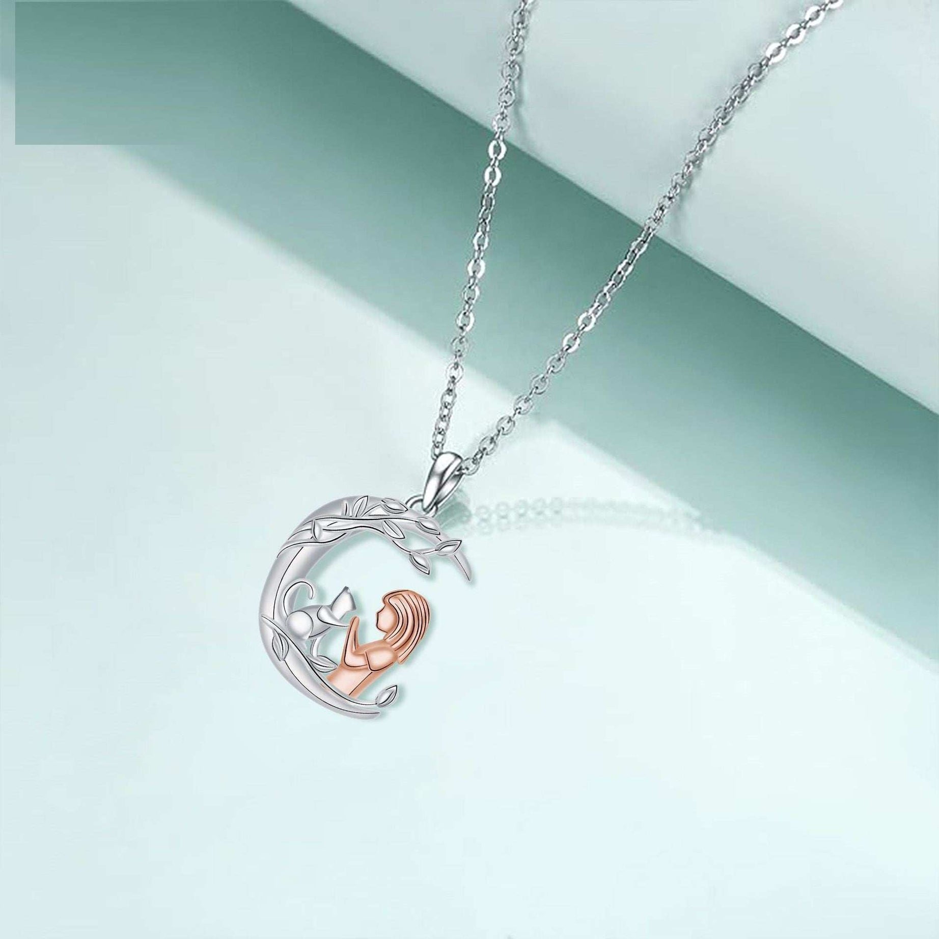 Fashion Retro Girl And Cat Necklace Female Accessories Moon