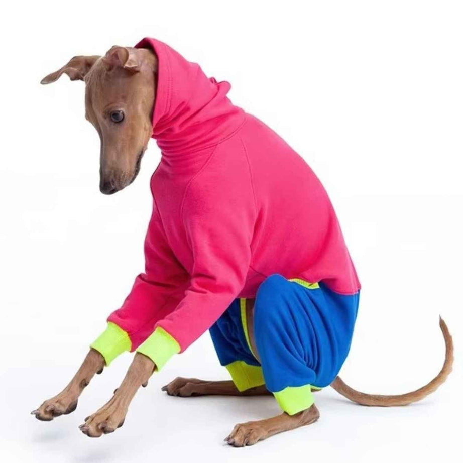Dog Color Block Jumpsuit - Turtleneck Four-Leg Onesie Extended Sizes