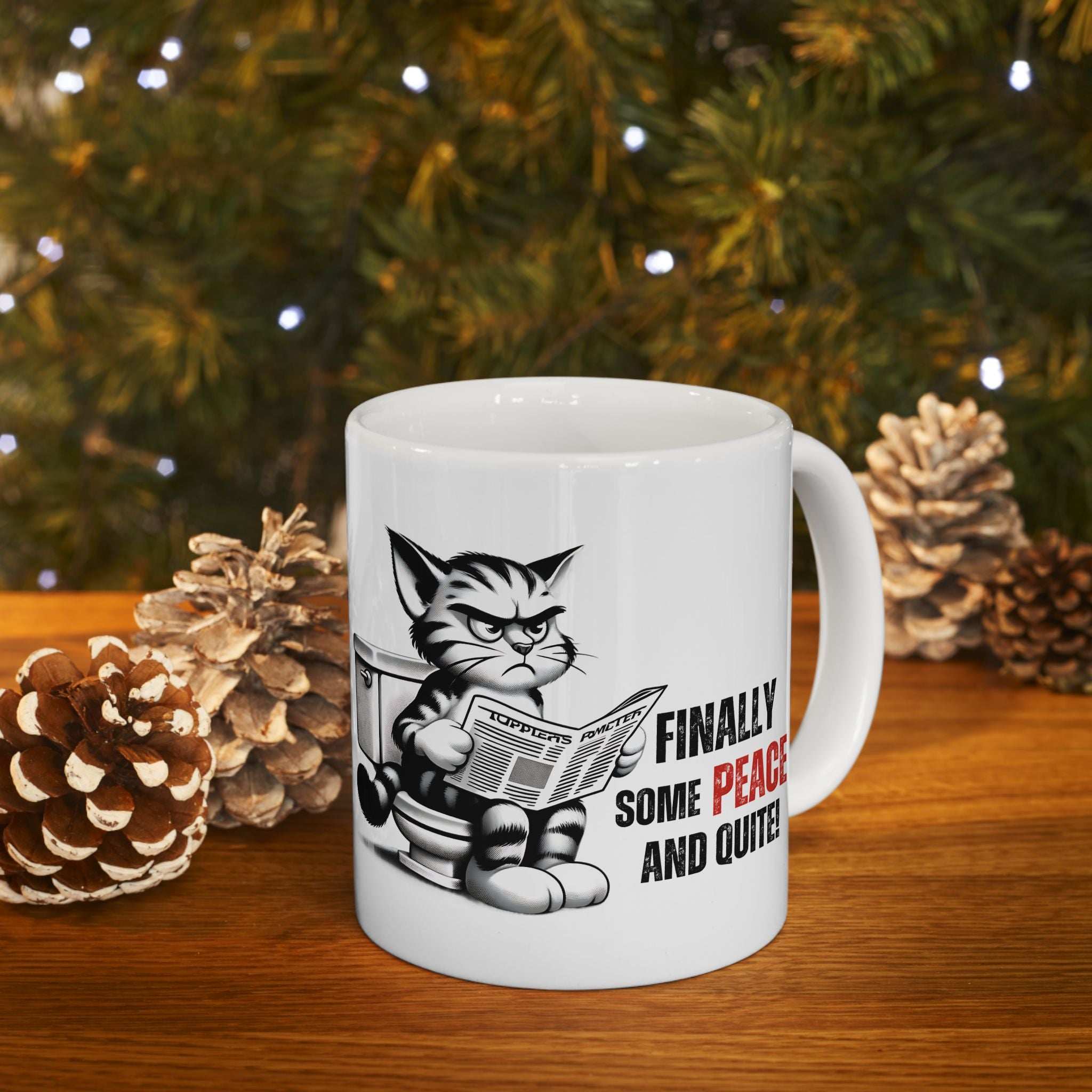 Funny Cat Ceramic Mug – "Finally Some Peace and Quiet!" – Perfect Gift for Cat Lovers