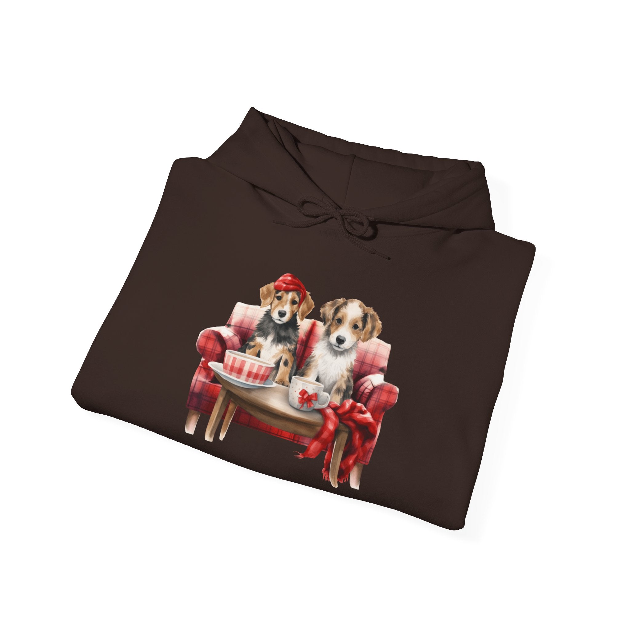 Christmas Hoodie - Festive Puppies on Sofa Design