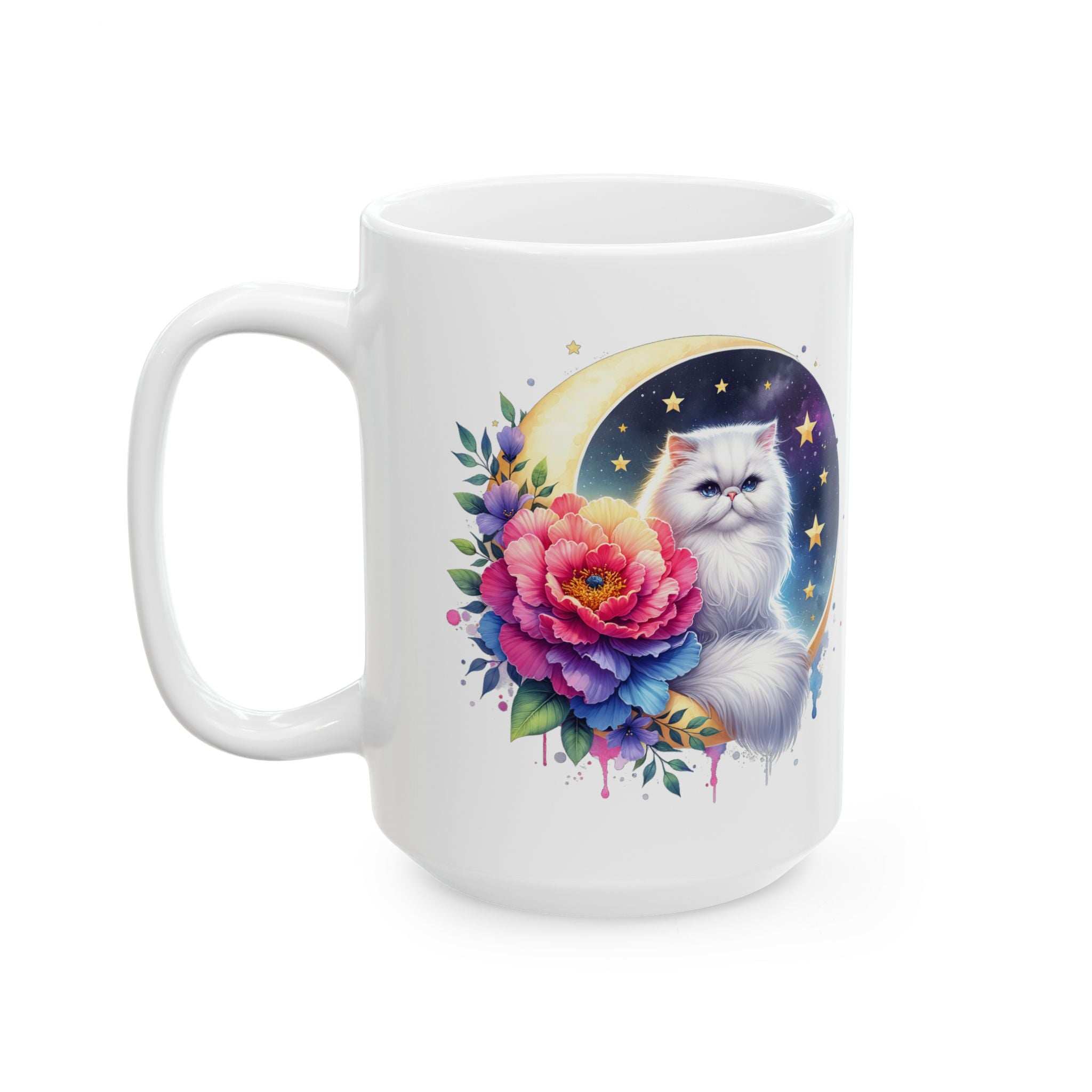 Whimsical Floral Cat Ceramic Mug - 11oz & 15oz