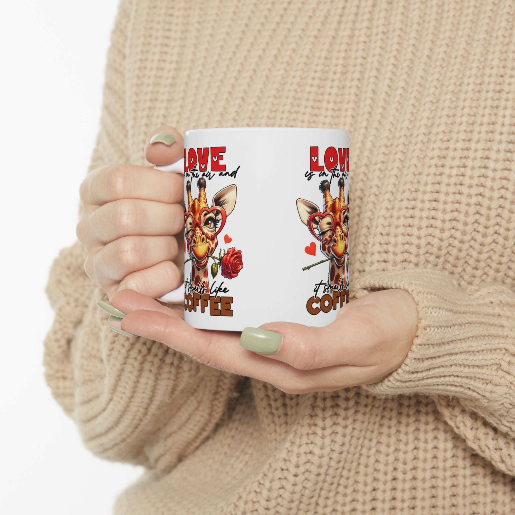 Love & Coffee Ceramic Mug - Cute Giraffe Design, 11oz/15oz