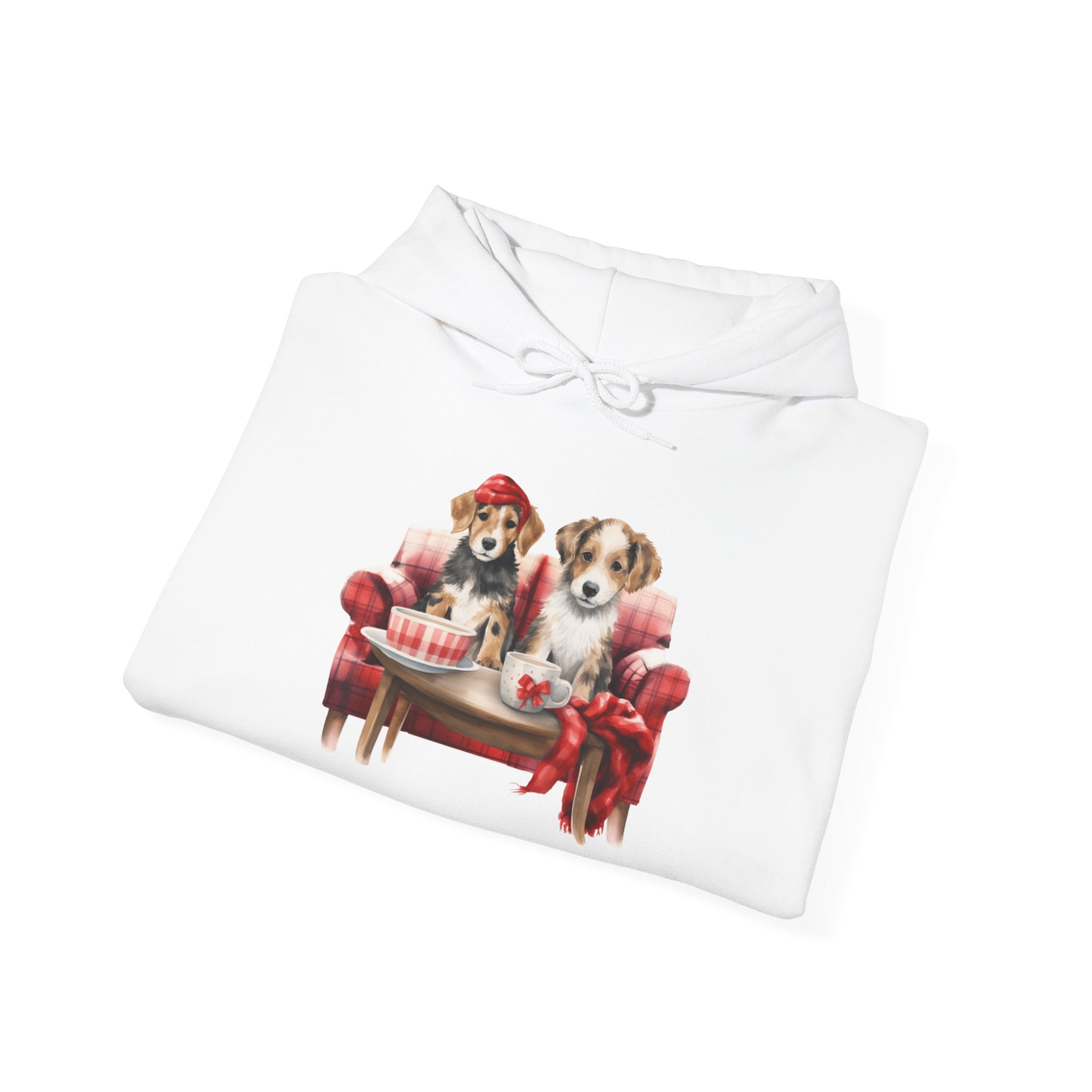Christmas Hoodie - Festive Puppies on Sofa Design