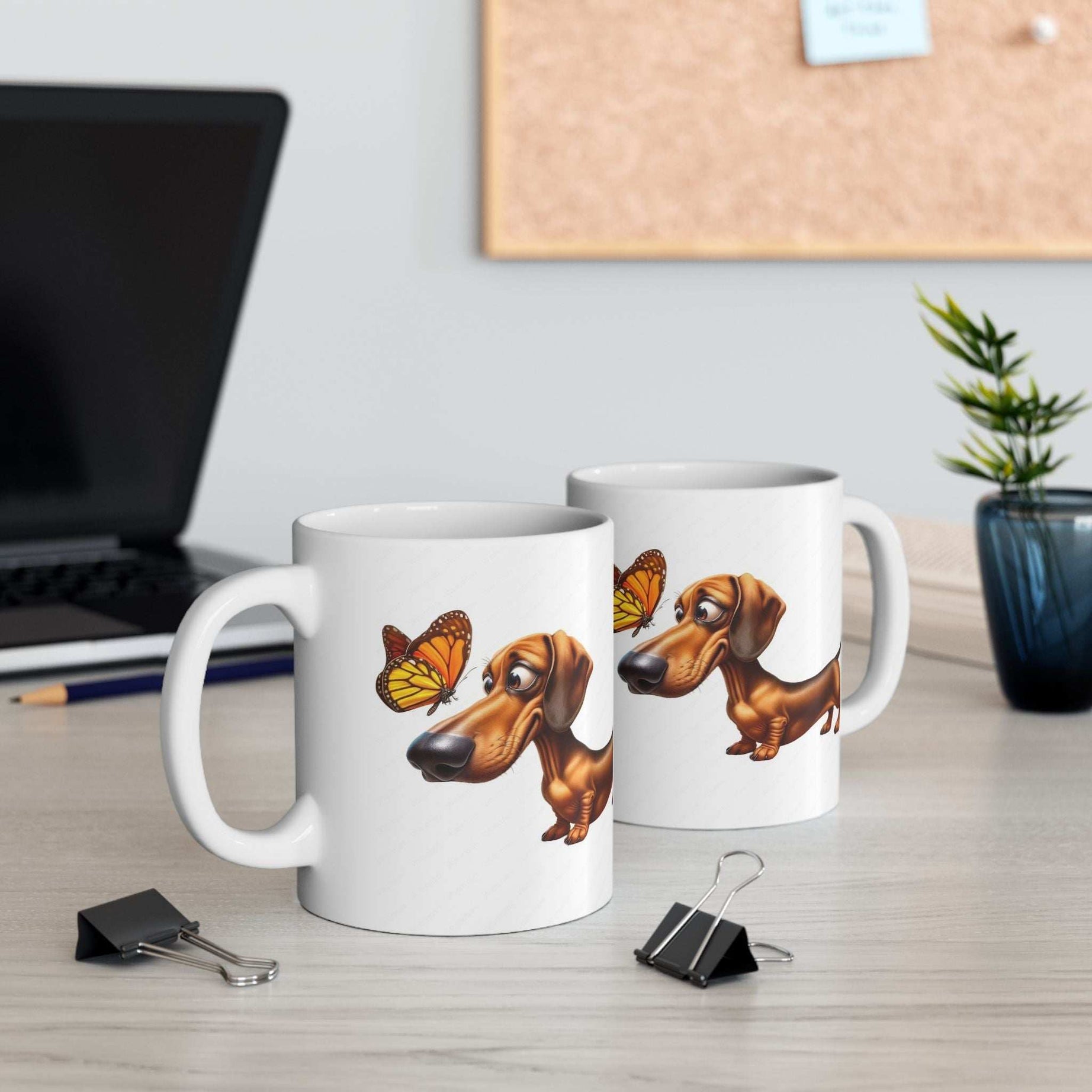Cute Dachshund and Butterfly Ceramic Mug - Fun 11oz & 15oz Coffee Cup for Animal Lovers