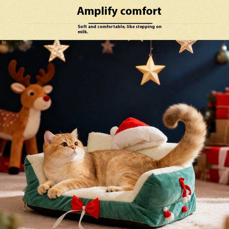 Christmas Cat Bed for Winter Warmth - Cozy Bolster Pet Nest