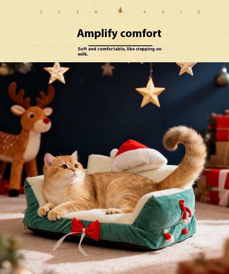 Christmas Cat Bed for Winter Warmth - Cozy Bolster Pet Nest