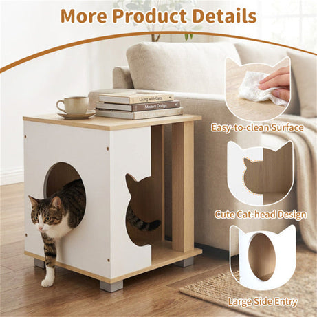 Multipurpose Wooden Cat House Nightstand, Sturdy Metal Base Anti-Slip Pet Furniture