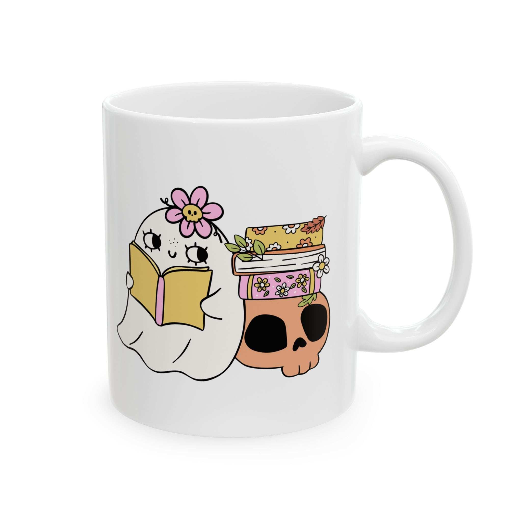 Cute Ghost Ceramic Mug | Coffee Cup for Book Lovers | Halloween Decor | Gift for Readers
